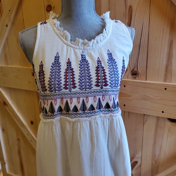 Raga Panama Casual Maxi Dress S Tiered Embroidered Cotton Sleeveless Boho - Picture 4 of 8